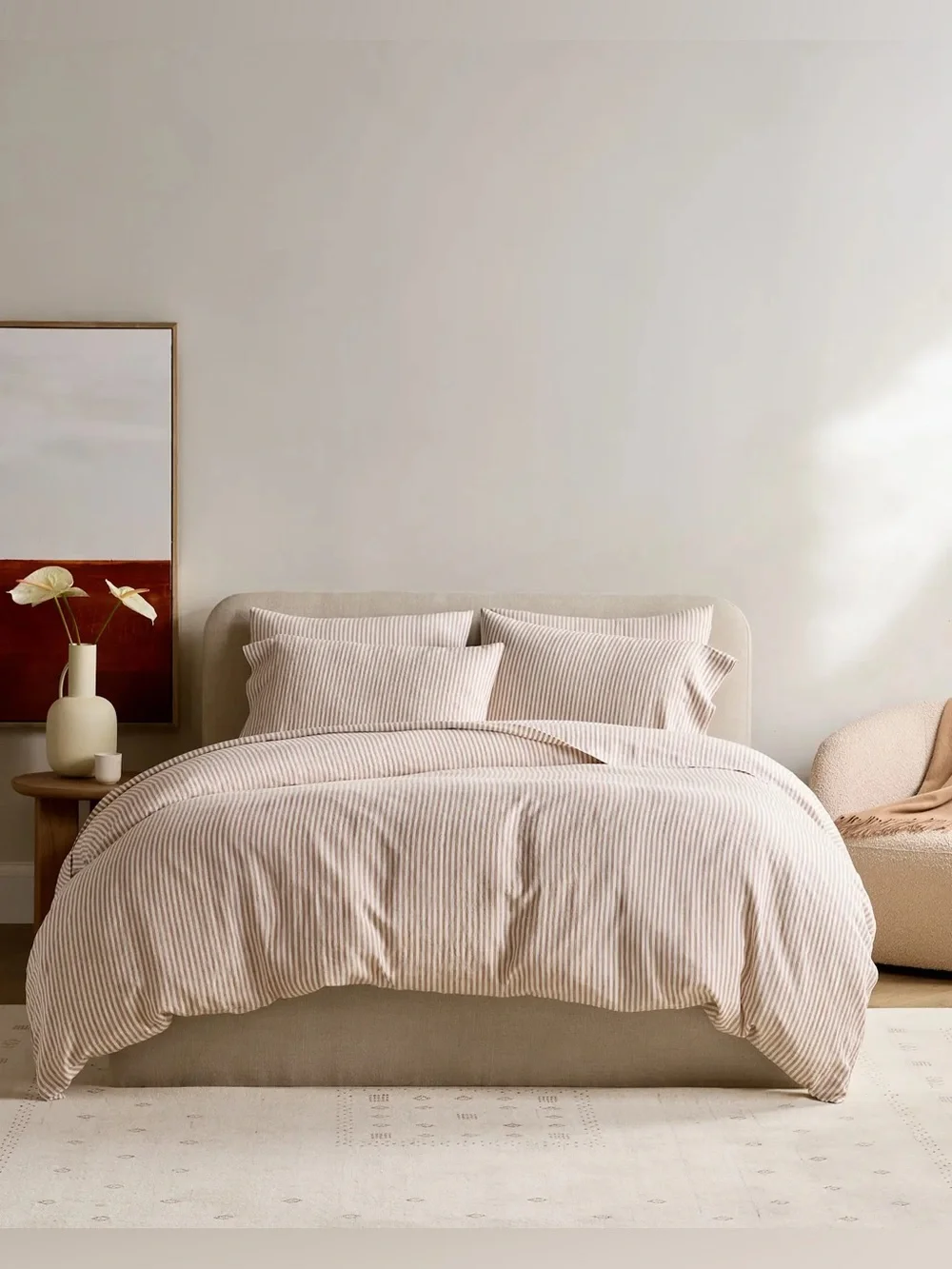 New Quince European Linen Duvet Cover Set Full/Queen - Latte/White MSRP $204